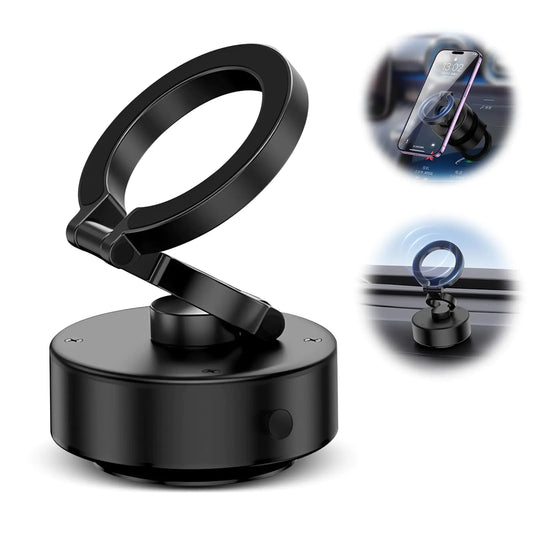 Electric Vacuum Magnetic Suction Phone Mount Shower Phone Holder Magnetic Cell Phone Holder for Car/Gym/Mirror/Smooth Surface Compatible with iPhone & Android(Black)